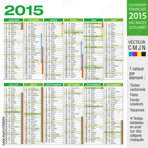 Calendrier 2015 avec vacances scolaires