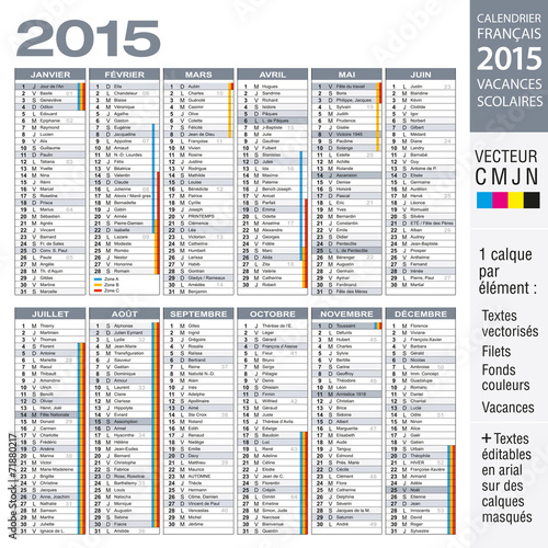 Calendrier 2015 avec vacances scolaires