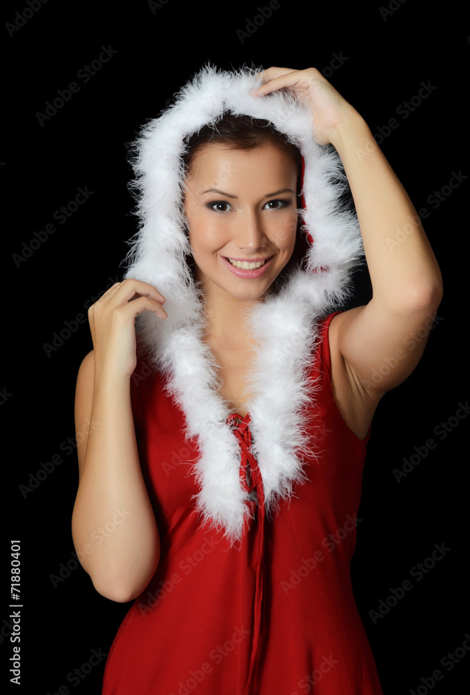 The Christmas girl on a black background The Christmas girl on a black background