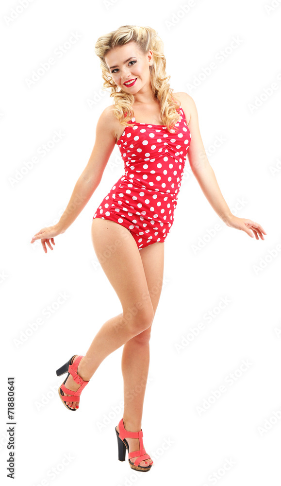 Beautiful girl with pretty smile in pinup style, isolated Beautiful girl with pretty smile in pinup style, isolated
