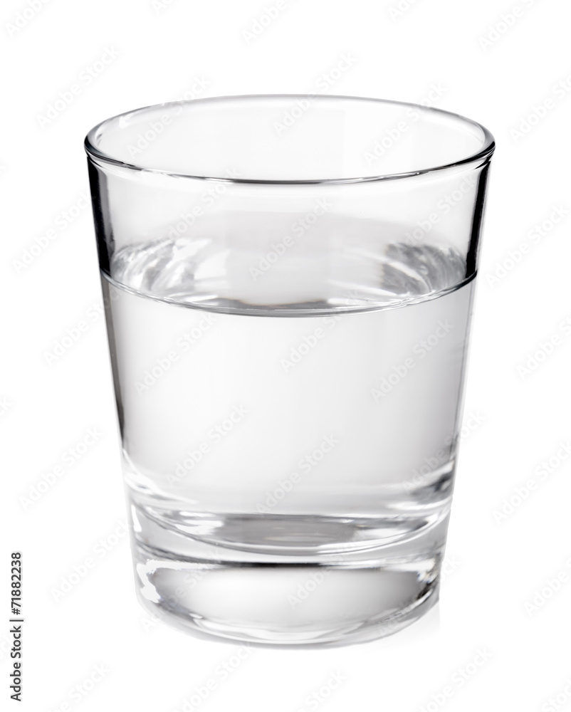 Transparent glass with clean mineral water isolated on white bac Transparent glass with clean mineral water isolated on white bac