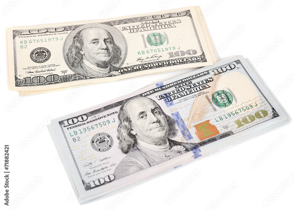 Lot of one hundred dollar bills isolated on white Lot of one hundred dollar bills isolated on white