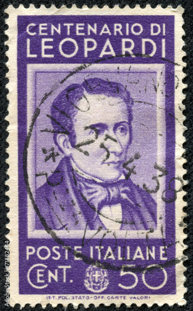 stamp printed in the Italy shows Count Giacomo Leopardi, poet