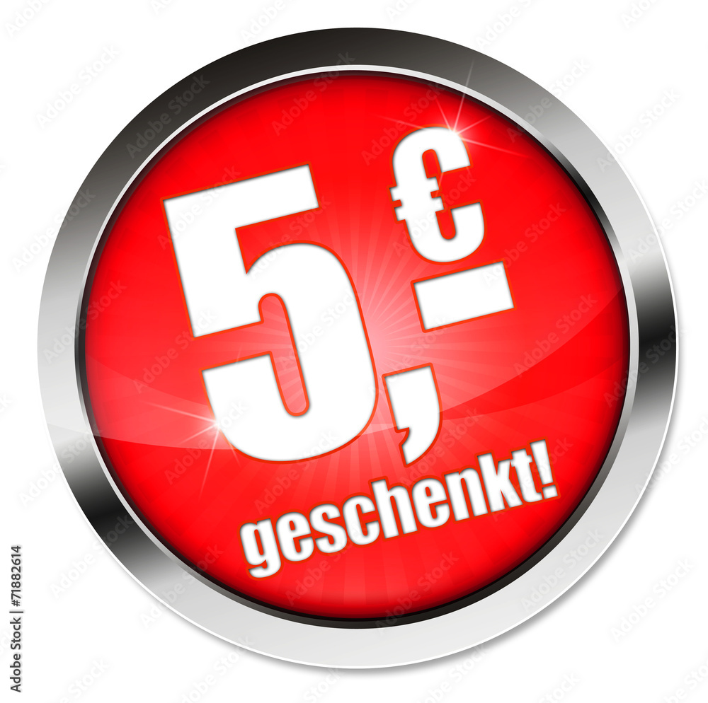 Fünf Euro geschenkt! Button, Icon Fünf Euro geschenkt! Button, Icon