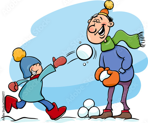 dad and son on winter cartoon