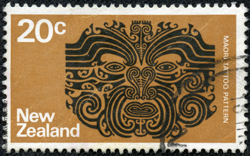 stamp printed in the New Zealand shows Maori Tattoo Pattern