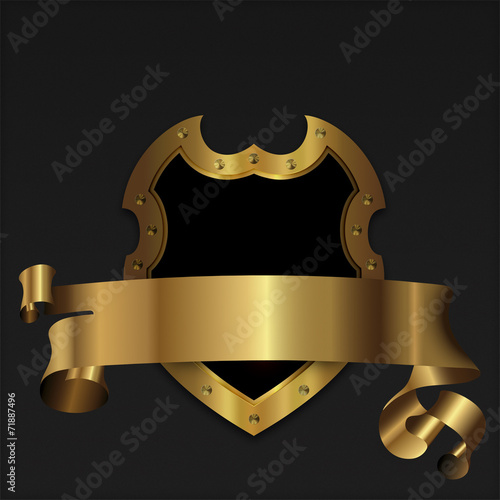 Gold medieval shield and gold banner.
