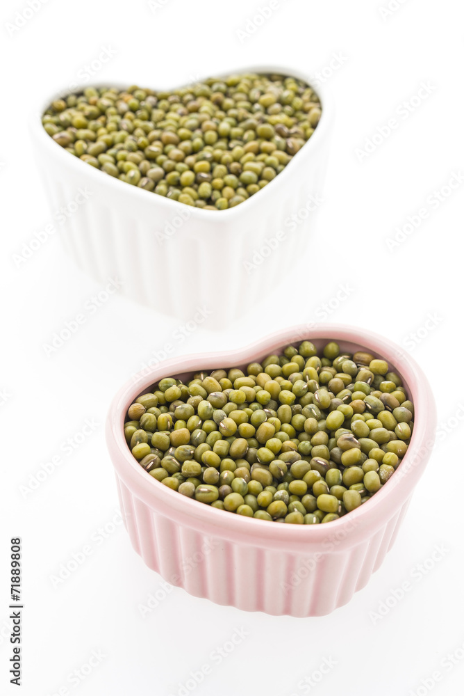 Green mung beans isolated on white background Green mung beans isolated on white background