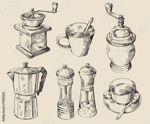 hand drawn kitchen set