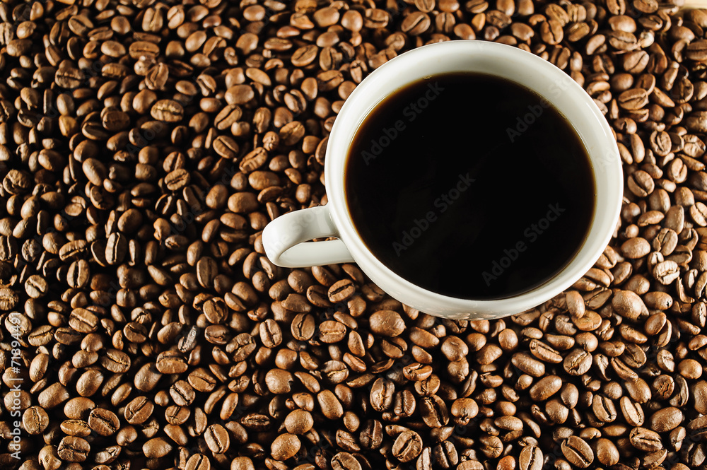 white cup of coffee on coffee beans white cup of coffee on coffee beans