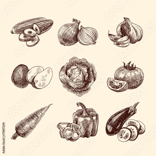 Vegetables sketch set