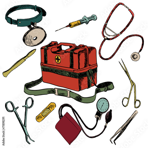Medicine sketch icons color set