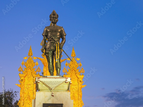 Vászonkép King Mengrai monument in twilight time