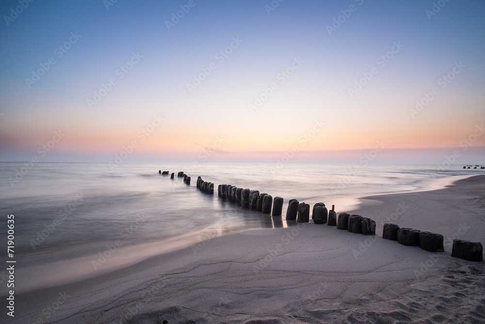 Beautiful sunrise at Baltic sea. Sunrise over the sea. Chalupy, 