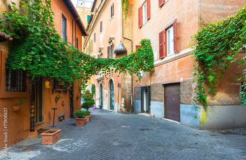 Fototapeta Naklejka Na Ścianę i Meble -  Old street in Trastevere in Rome, Italy