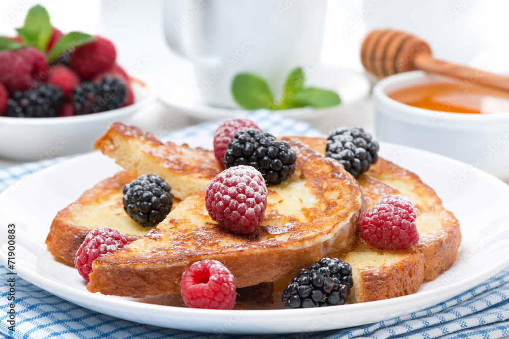 French toast with berries and powdered sugar French toast with berries and powdered sugar