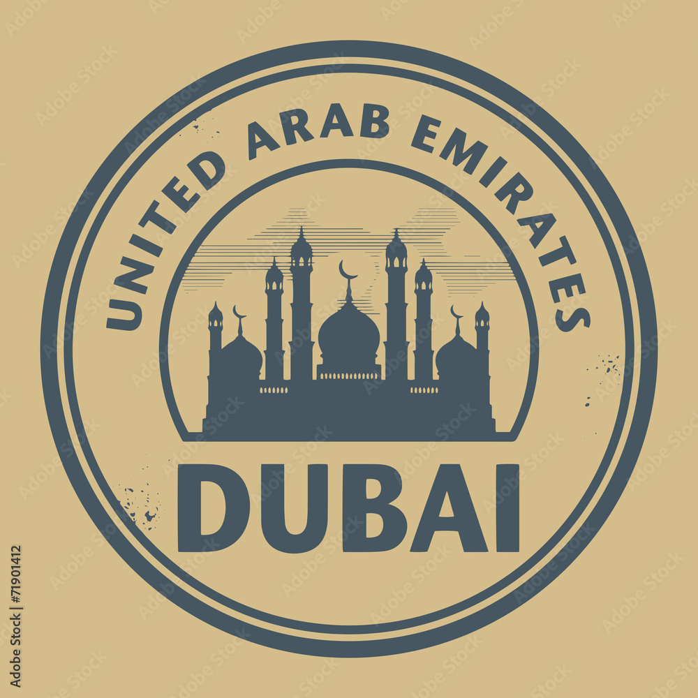 Obraz premium Stamp or label with text Dubai, United Arab Emirates