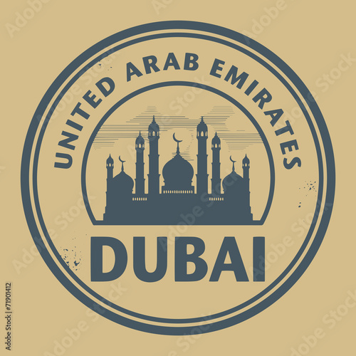 Stamp or label with text Dubai, United Arab Emirates