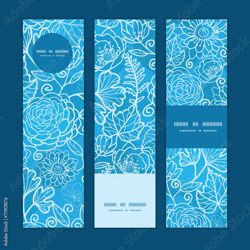 Vector blue field floral texture vertical banners set pattern