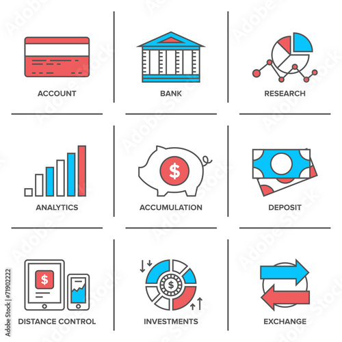 Banking and finance line icons set