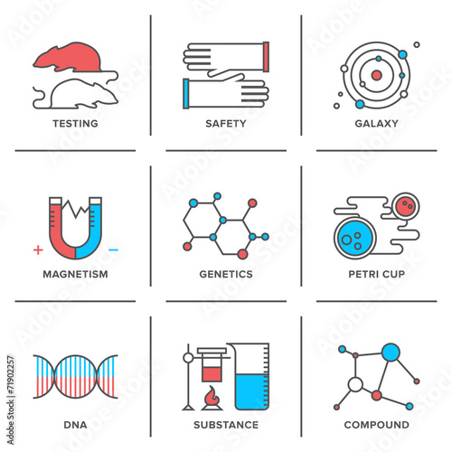 Genetics and lab testing line icons set