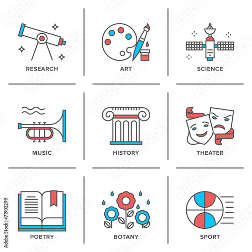 Education subjects line icons set