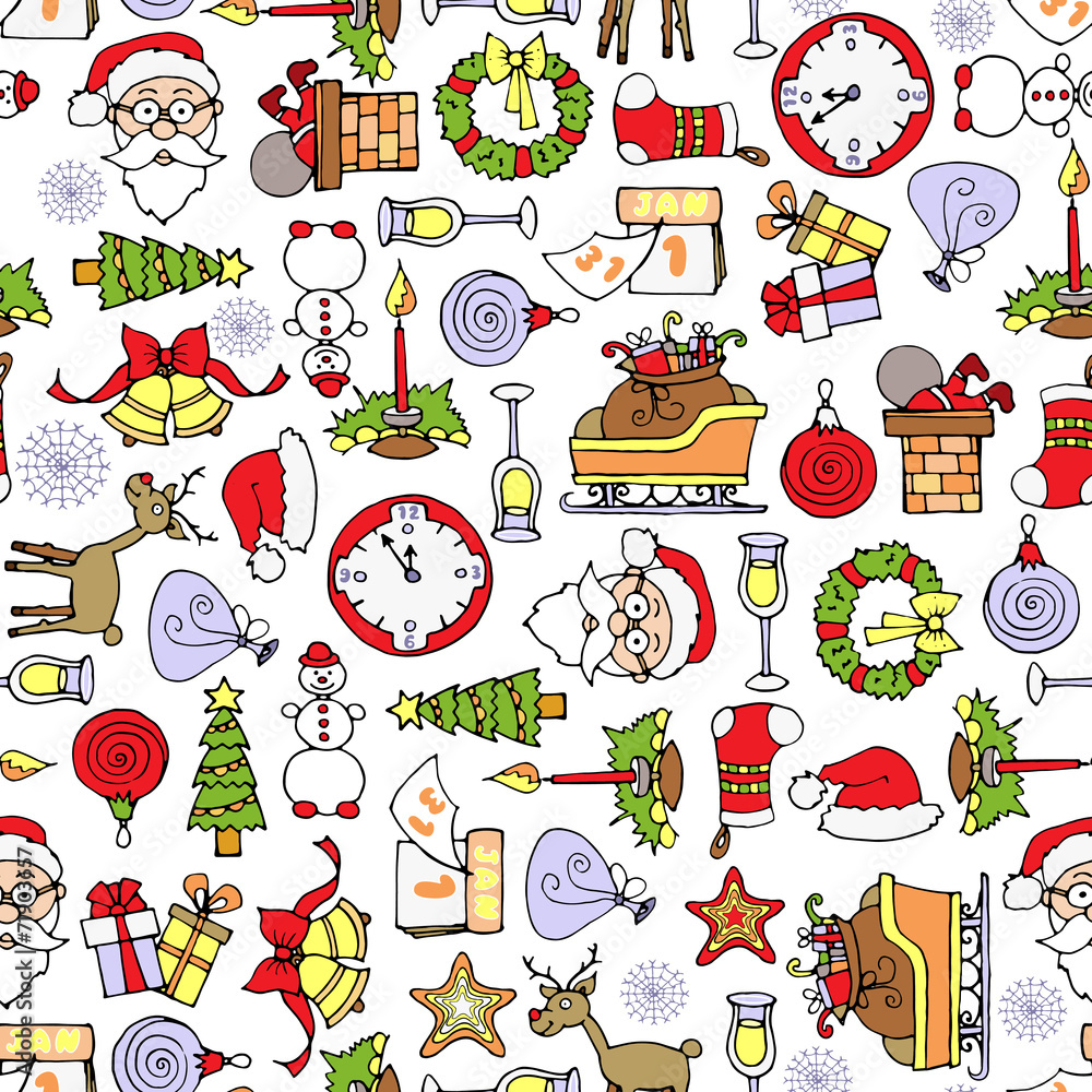 Vector pattern with cartoon symbols of new year