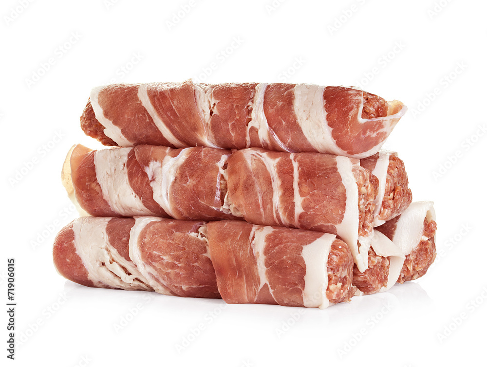 sausages wrapped in bacon, chevapchichi isolated