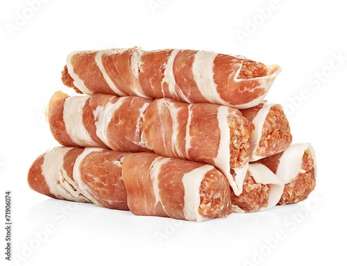 sausages wrapped in bacon, chevapchichi isolated photo