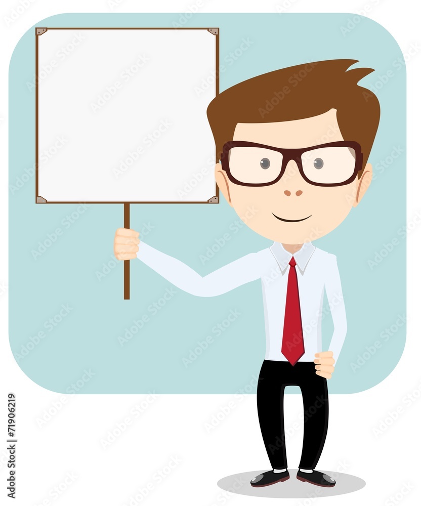 Cartoon teacher explaining and pointing at blank white board, Cartoon teacher explaining and pointing at blank white board,