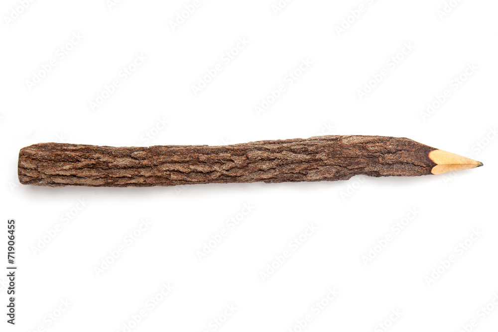 Wooden pencil made from tree branches isolated on white background Wooden pencil made from tree branches isolated on white background