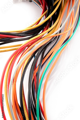 Multicolored computer cable wires isolated on white background © boumenjapet