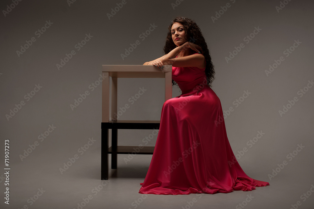 beautiful girl in a long pink dress beautiful girl in a long pink dress