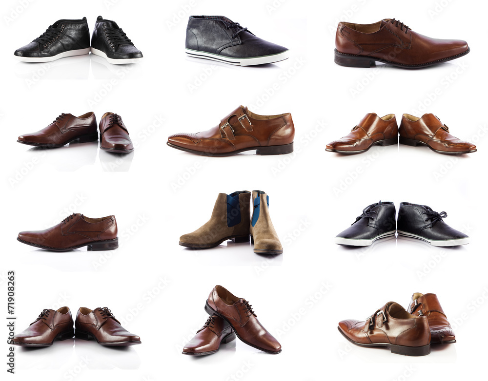 Male shoes collection. men shoes over white background Male shoes collection. men shoes over white background