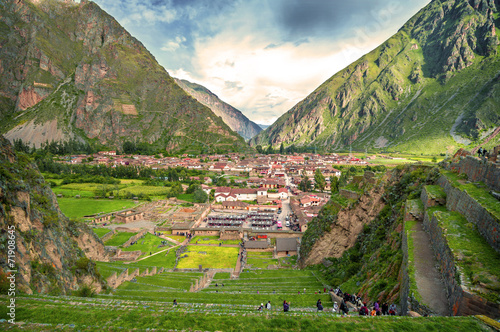 Canvas Print Ollantaytambo, old Inca fortress in the Sacred Valley in the And