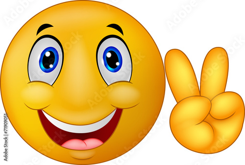 Smiley emoticon with v sign