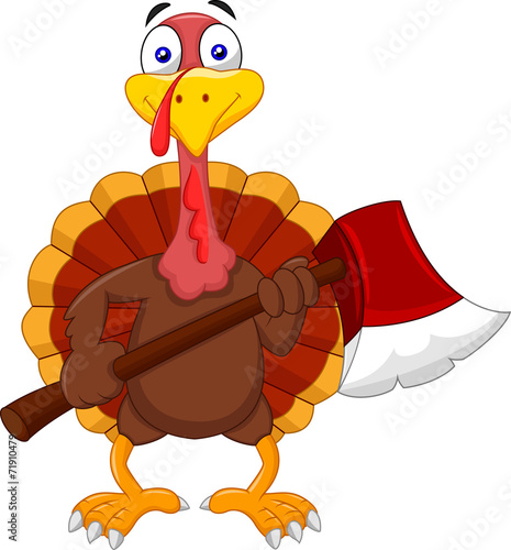 Cartoon turkey holding axe