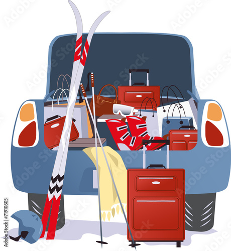 Car packed for a ski trip