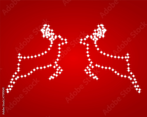 Two shiny red background reindeer