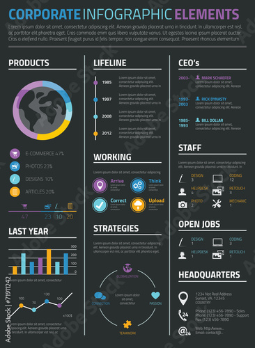 Infographic business and personal resume cv on black background