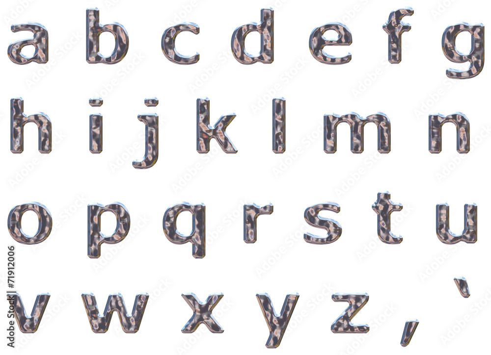 Alphabet Lower Case Letters in Hammered Chrome Alphabet Lower Case Letters in Hammered Chrome