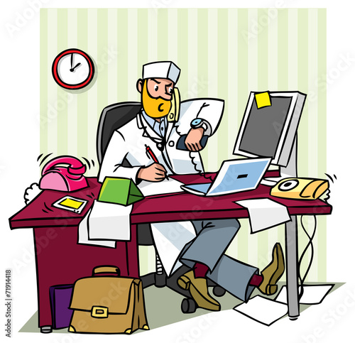 Busy chief doctor in a office