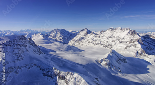 Ice flow Valley in Jungfrau region helicopter view in winter