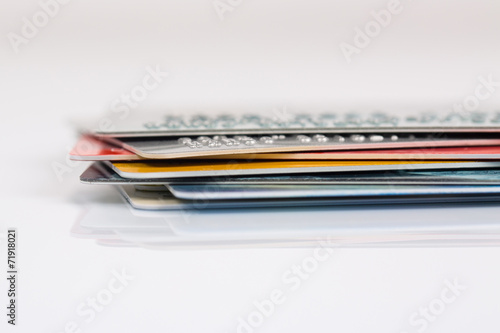 Group of credit cards on white backround