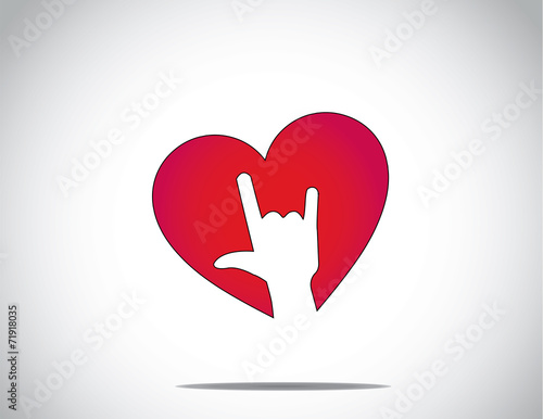 red love heart shape & i love you hand gesture symbol