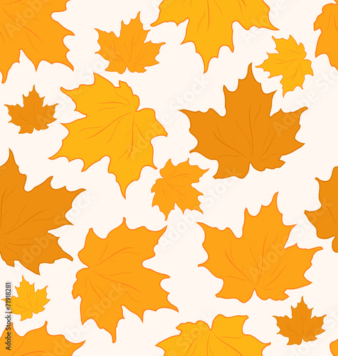 Autumnal maple leaves, seamless background - vector