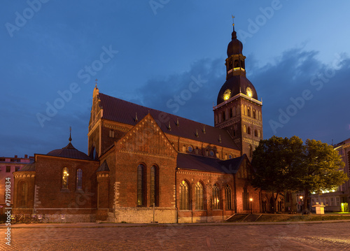 Riga cathedral at night