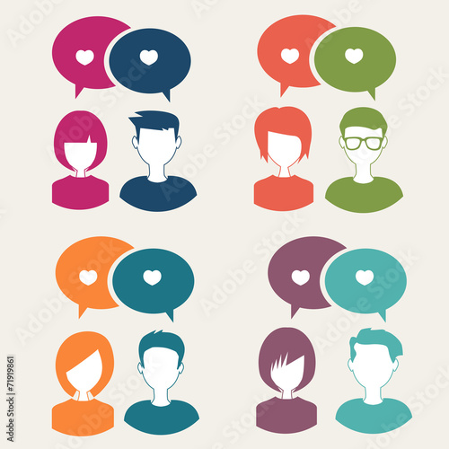 people icons with clouds thoughts