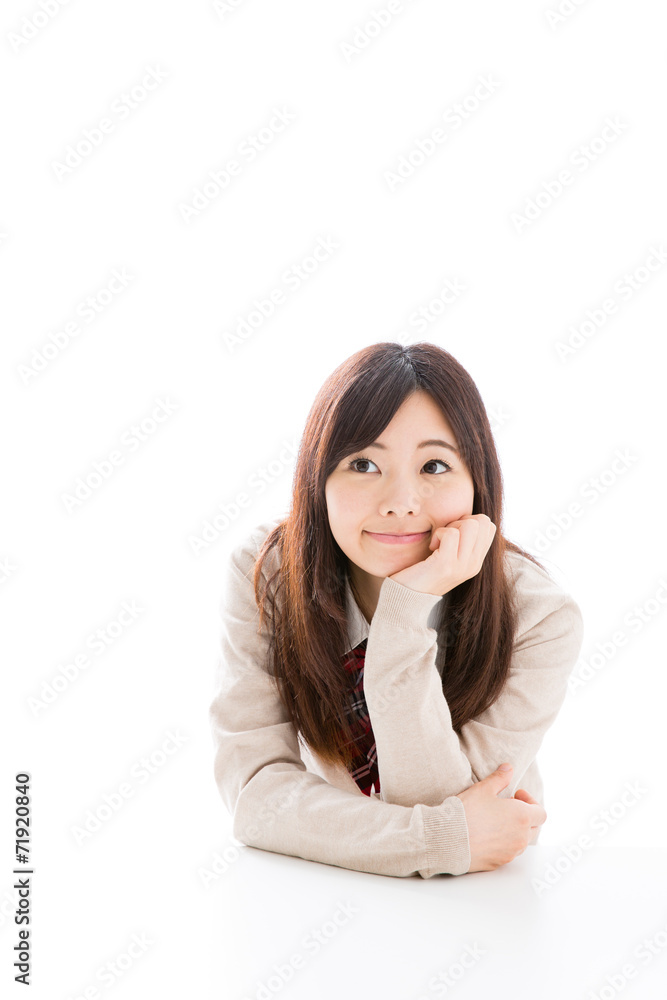 young asian woman thinking on white background young asian woman thinking on white background