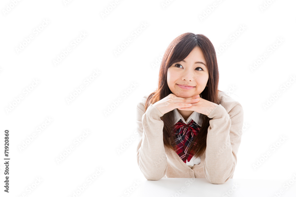 young asian woman thinking on white background young asian woman thinking on white background